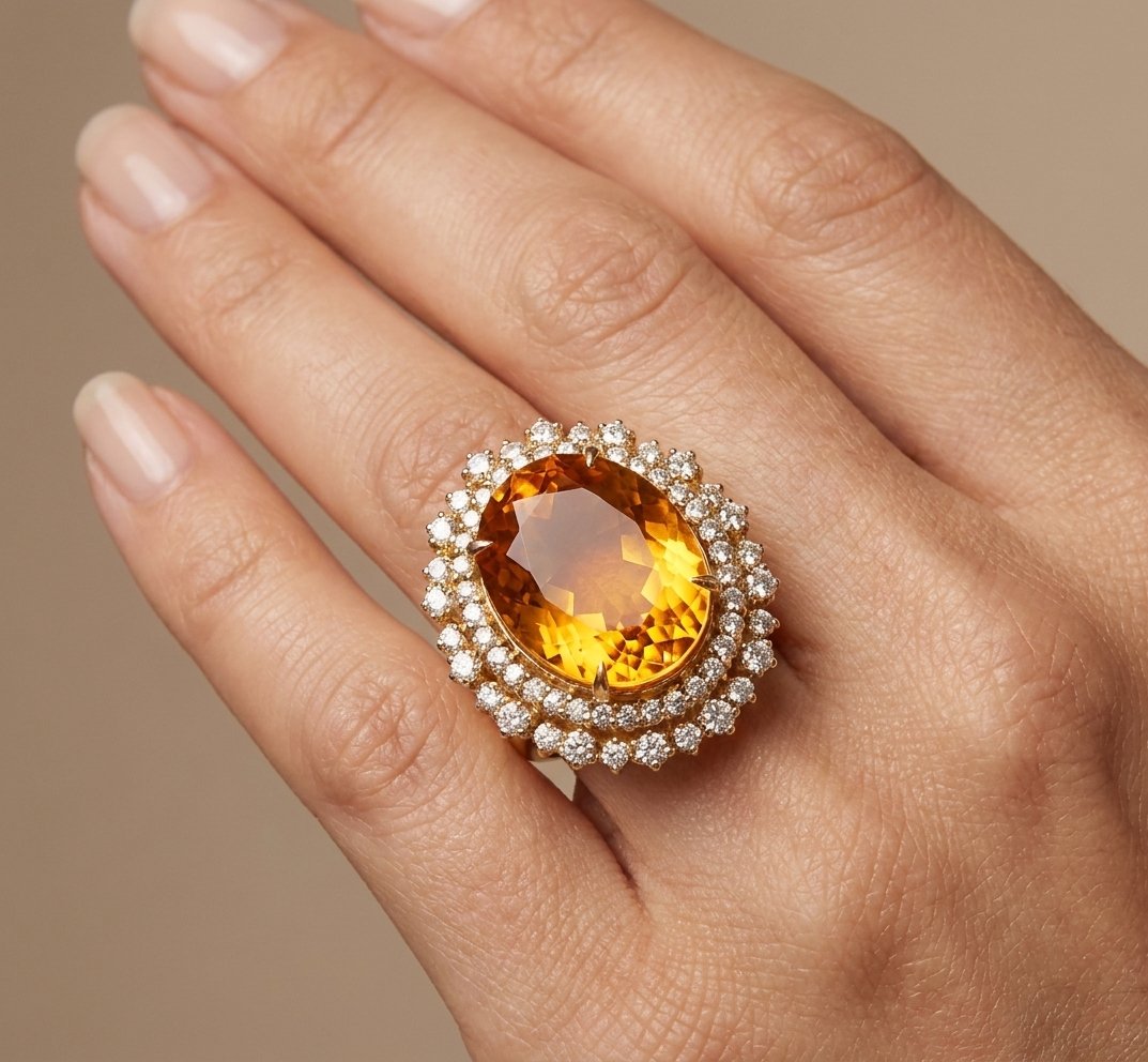 Citrine and Diamond Ring in 14K Yellow Gold - Studio Model View by Kelly Christie