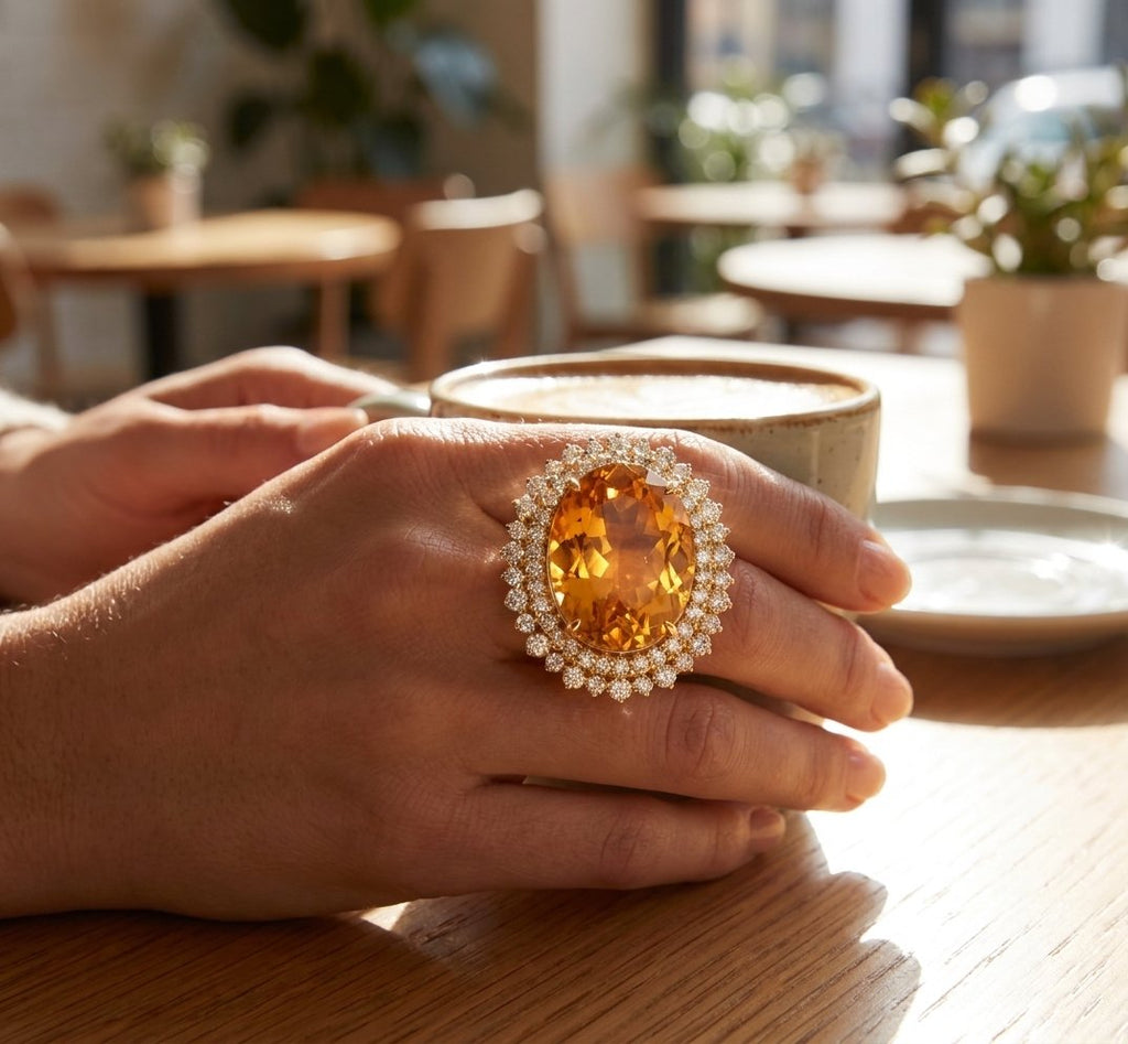 Citrine and Diamond Ring in 14K Yellow Gold - Lifestyle Model View by Kelly Christie