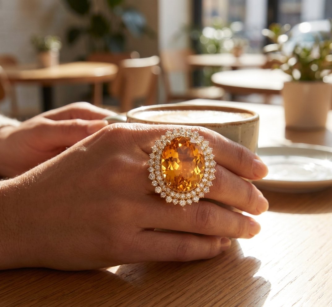 Citrine and Diamond Ring in 14K Yellow Gold - Lifestyle Model View by Kelly Christie