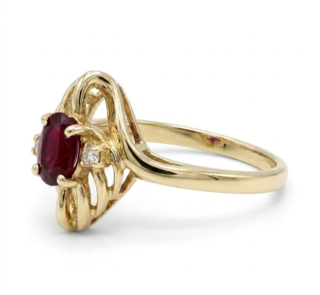 Ruby and Diamond Ring in 14K Yellow Gold - Three-Quarter View by Kelly Christie
