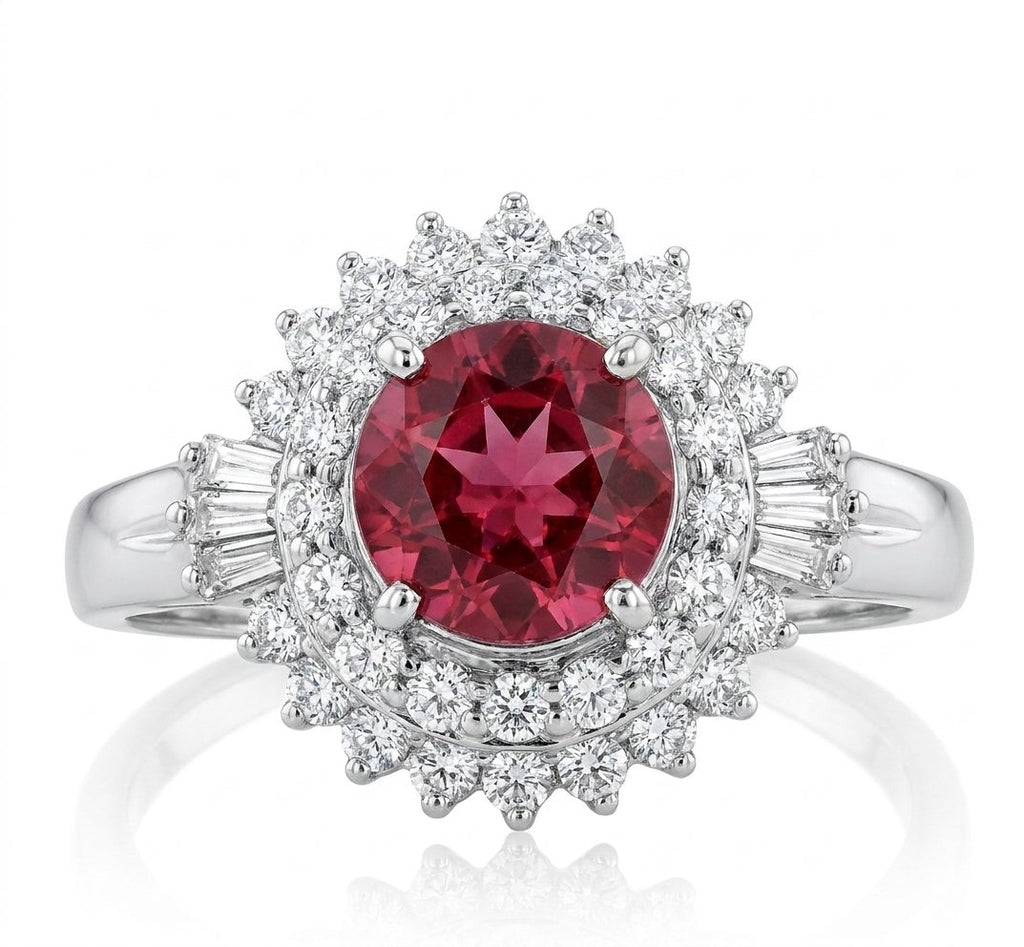 Pink Tourmaline and Diamond Ring in Platinum - Front View by Kelly Christie