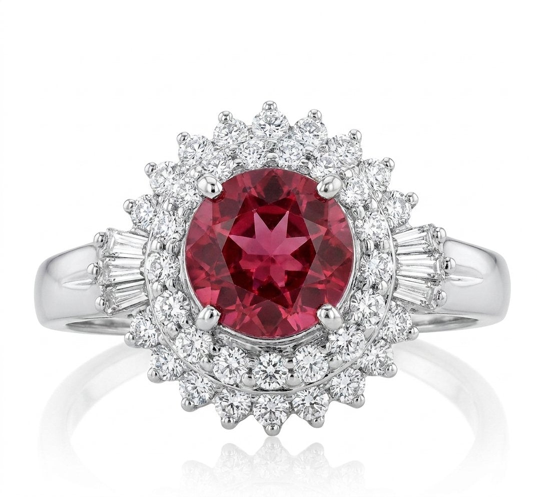 Pink Tourmaline and Diamond Ring in Platinum - Front View by Kelly Christie