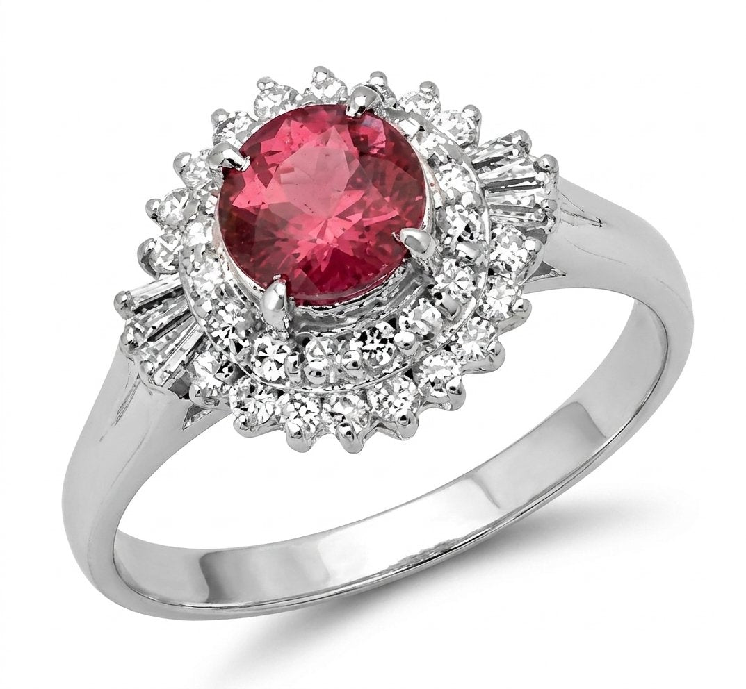 Pink Tourmaline and Diamond Ring in Platinum - Three-Quarter View by Kelly Christie