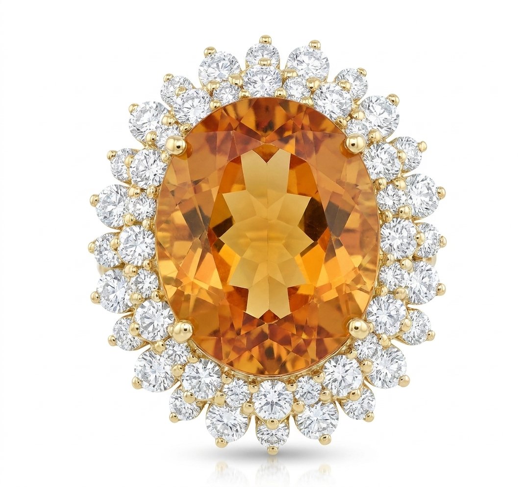 Citrine and Diamond Ring in 14K Yellow Gold - Front View by Kelly Christie