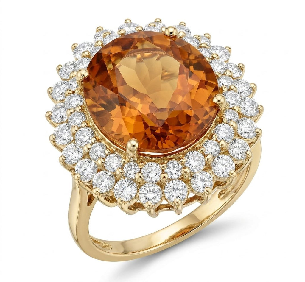 Citrine and Diamond Ring in 14K Yellow Gold - Three-Quarter View by Kelly Christie