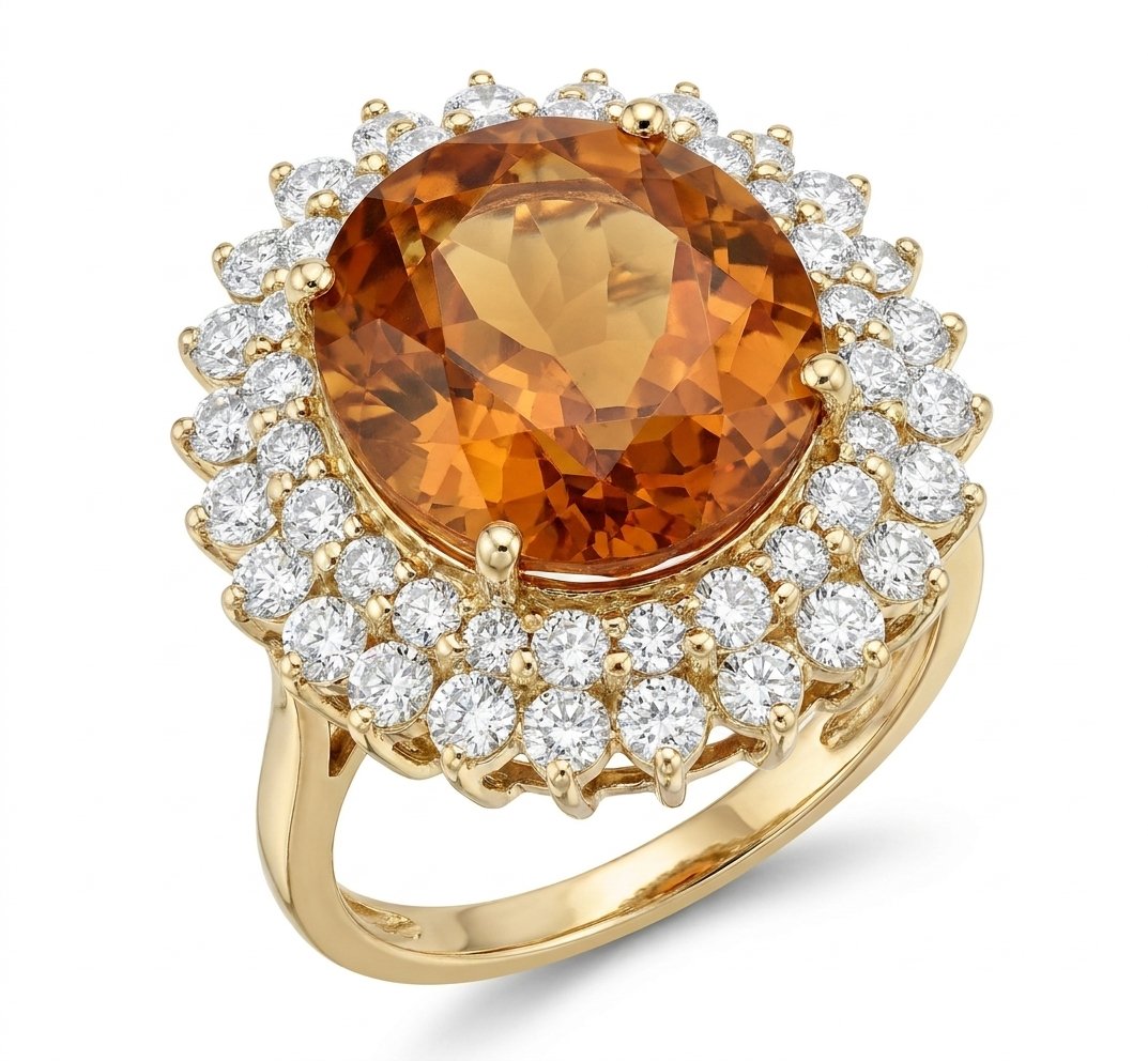 Citrine and Diamond Ring in 14K Yellow Gold - Three-Quarter View by Kelly Christie