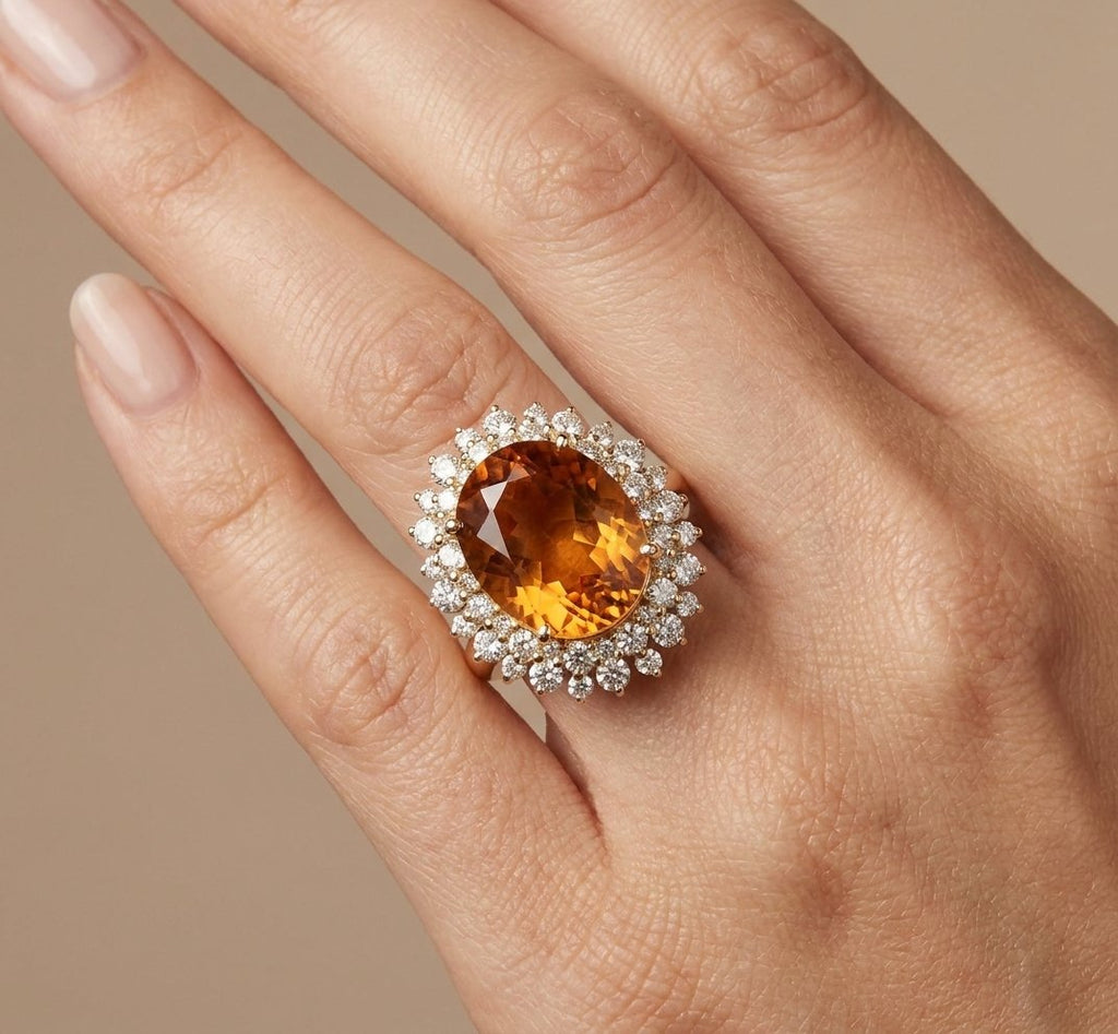Citrine and Diamond Ring in 14K Yellow Gold - Studio Model View by Kelly Christie