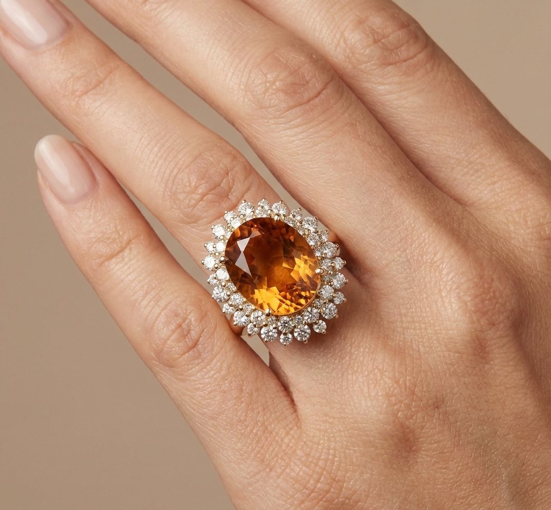 Citrine and Diamond Ring in 14K Yellow Gold - Studio Model View by Kelly Christie