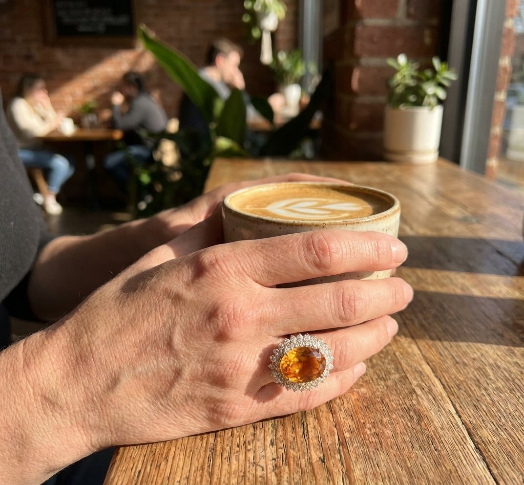 Citrine and Diamond Ring in 14K Yellow Gold - Lifestyle Model View by Kelly Christie
