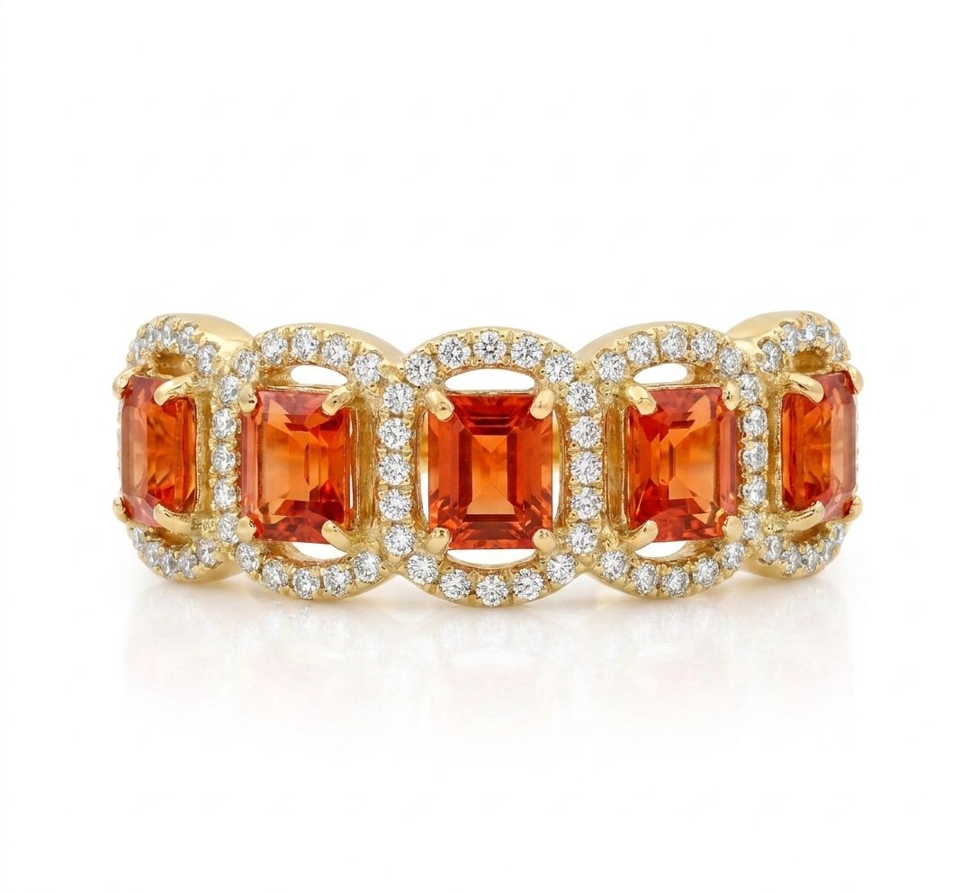 Orange Sapphire and Diamond Ring in 14K Yellow Gold - Front View by Kelly Christie