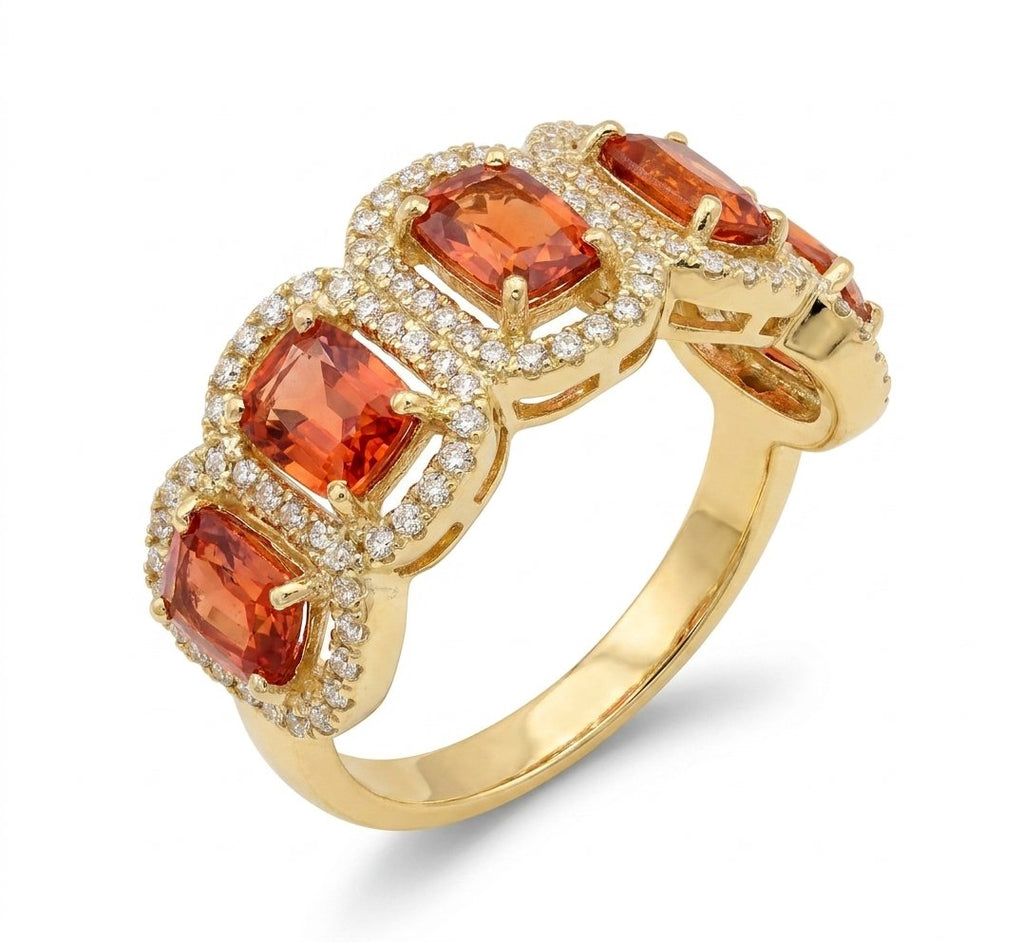 Orange Sapphire and Diamond Ring in 14K Yellow Gold - Three-Quarter View by Kelly Christie