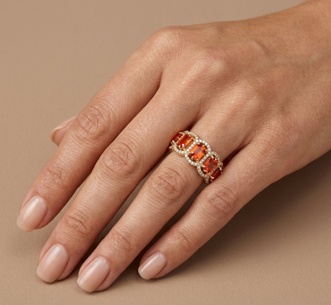 Orange Sapphire and Diamond Ring in 14K Yellow Gold - Studio Model View by Kelly Christie