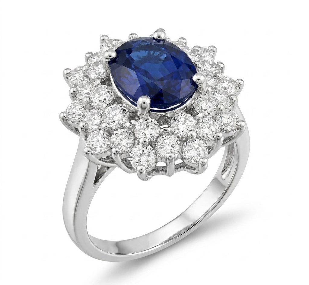 Sapphire and Diamond Ring in 14K White Gold - Three-Quarter View by Kelly Christie
