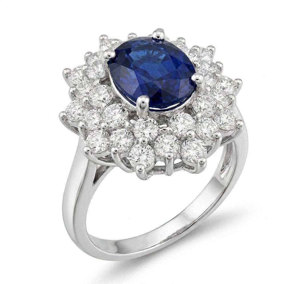 Sapphire and Diamond Ring in 14K White Gold - Three-Quarter View by Kelly Christie