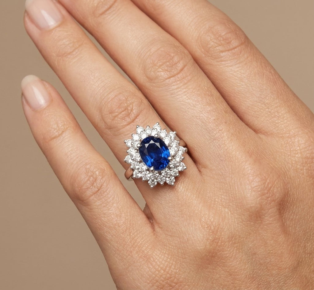 Sapphire and Diamond Ring in 14K White Gold - Studio Model View by Kelly Christie