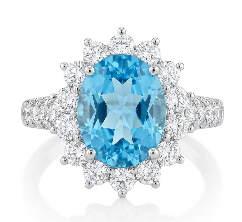 Blue Topaz and Diamond Ring in 14K White Gold - Front View by Kelly Christie