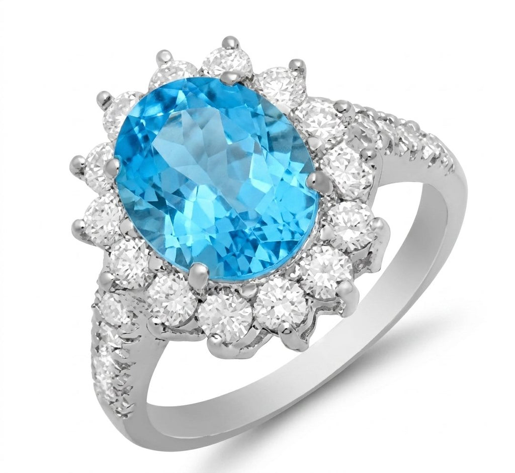 Blue Topaz and Diamond Ring in 14K White Gold - Three-Quarter View by Kelly Christie