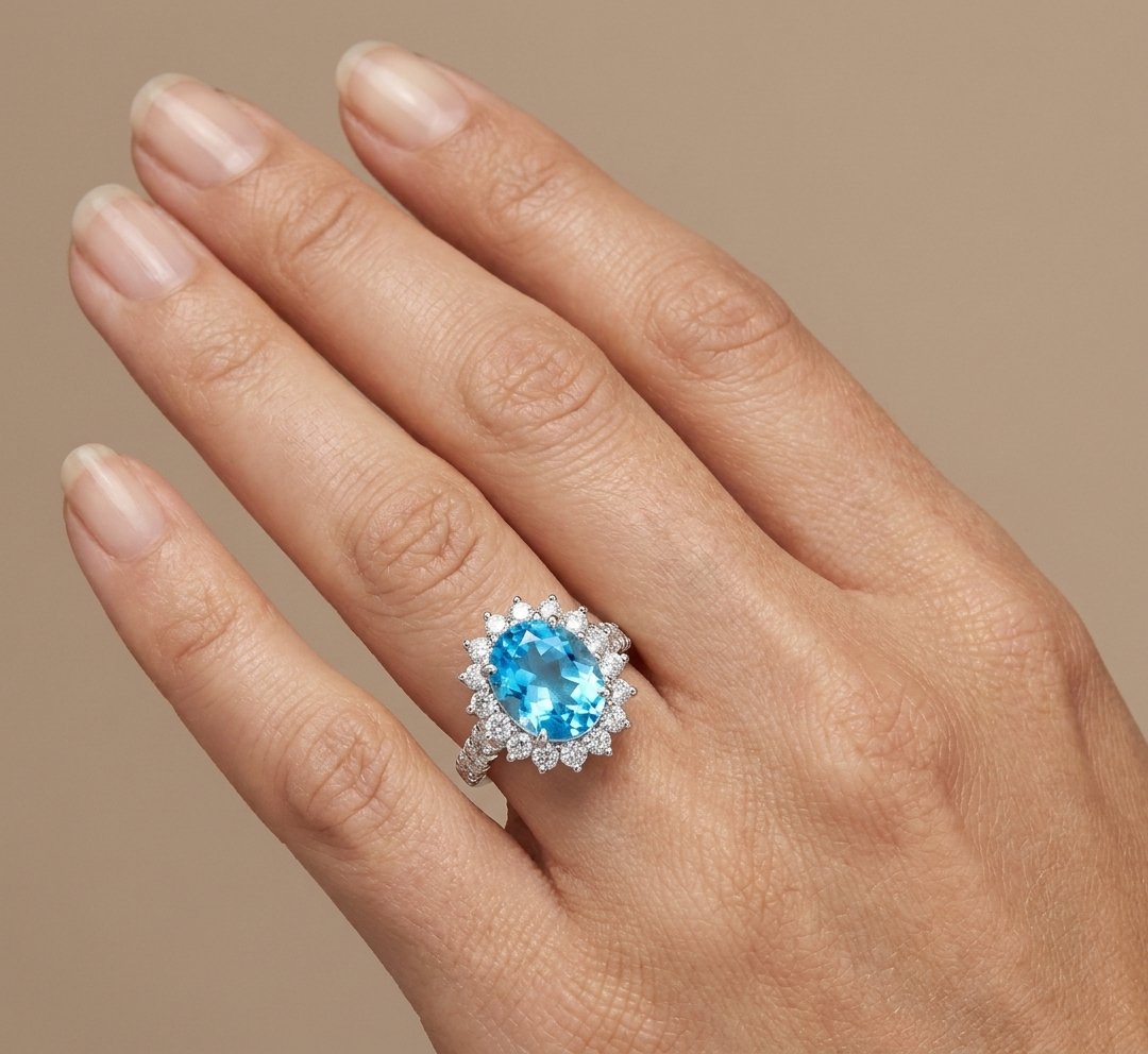 Blue Topaz and Diamond Ring in 14K White Gold - Studio Model View by Kelly Christie