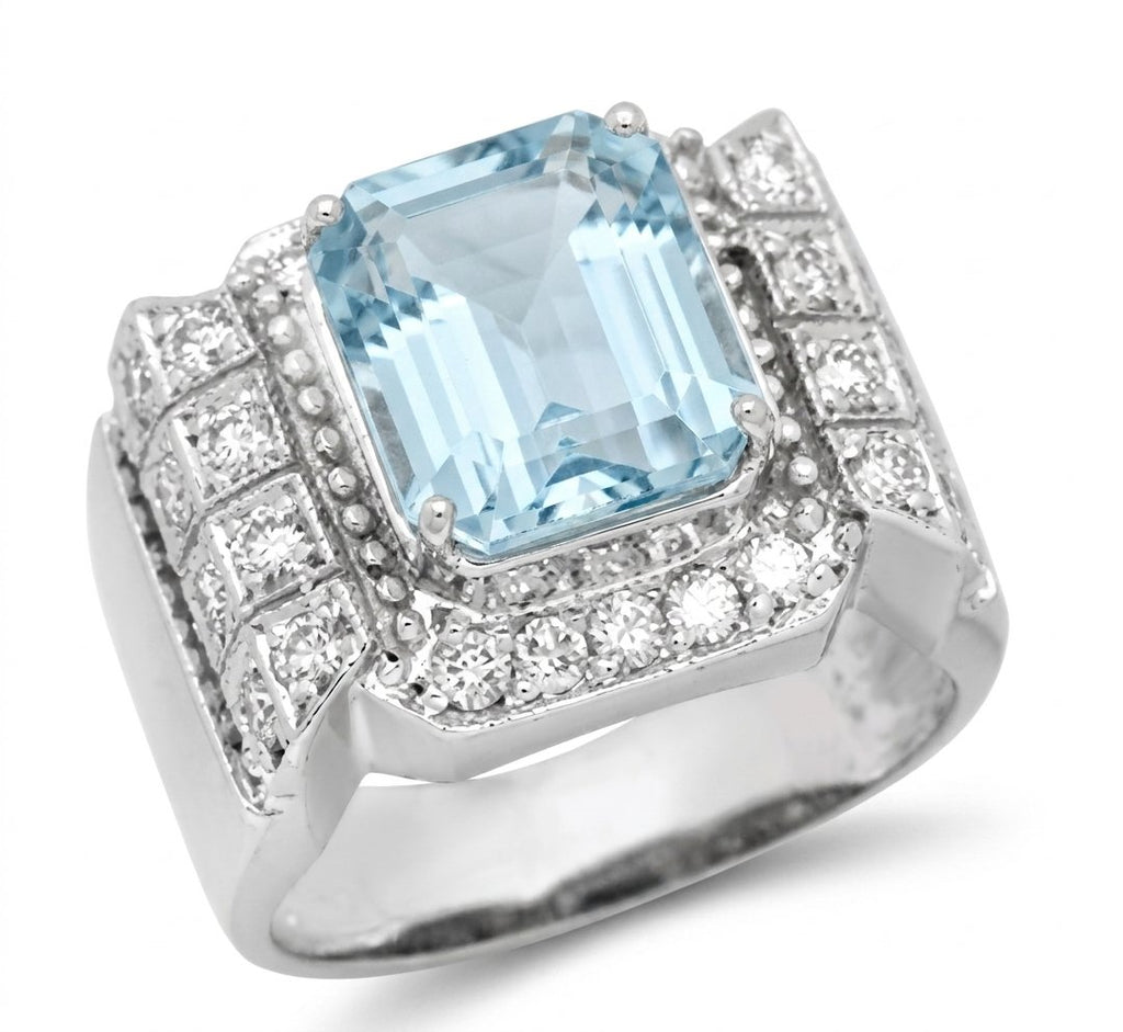 Aquamarine and Diamond Ring in 14K White Gold - Three-Quarter View by Kelly Christie