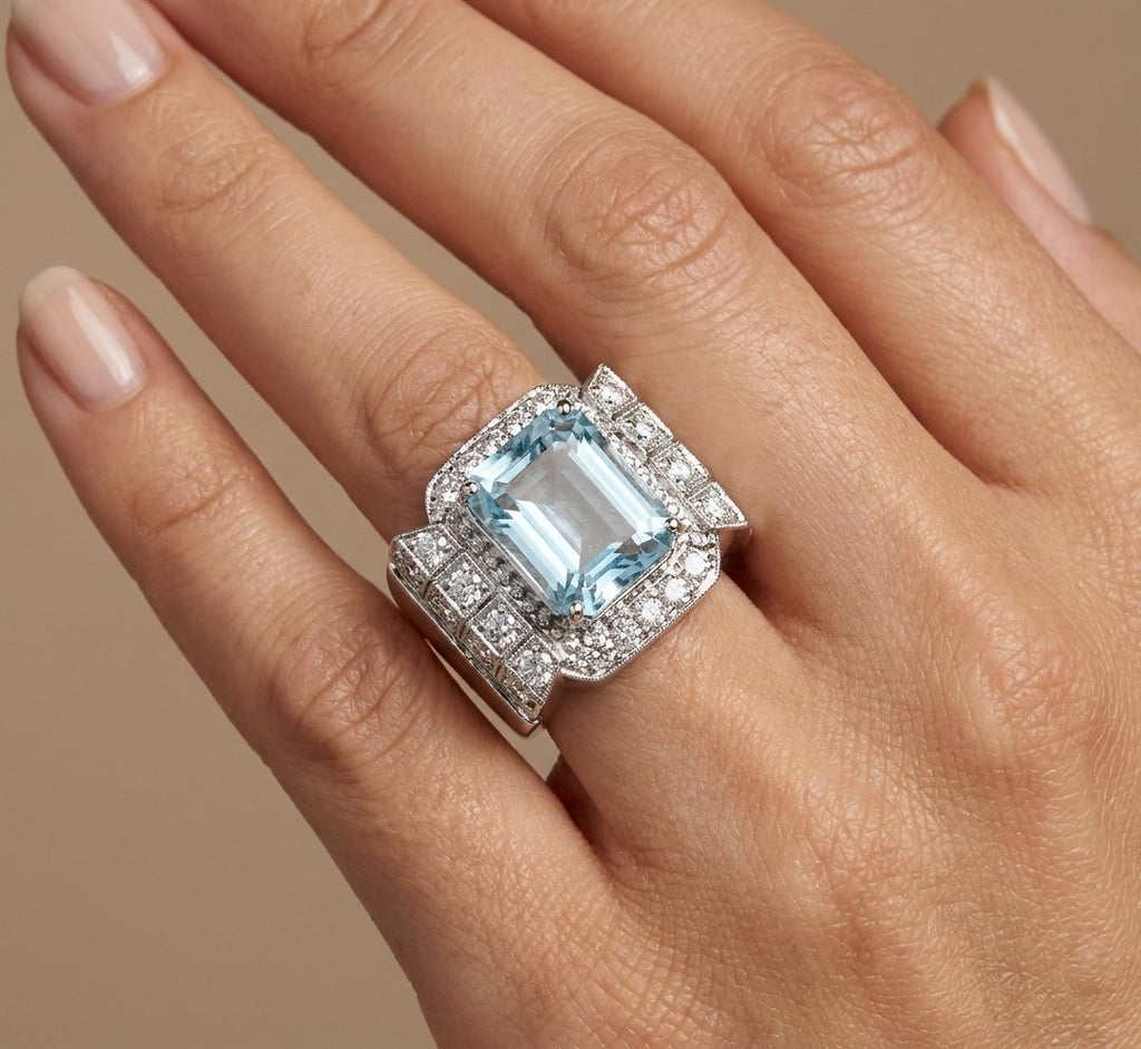 Aquamarine and Diamond Ring in 14K White Gold - Studio Model View by Kelly Christie