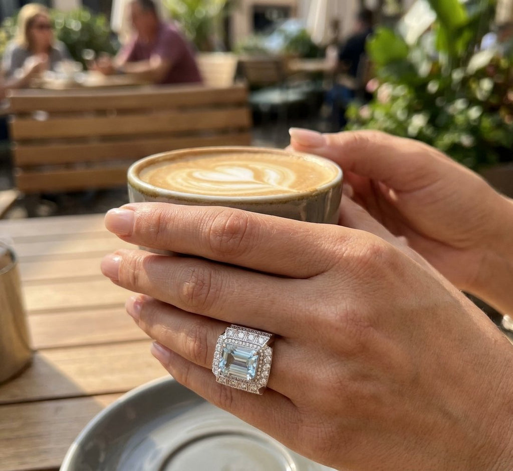 Aquamarine and Diamond Ring in 14K White Gold - Lifestyle Model View by Kelly Christie