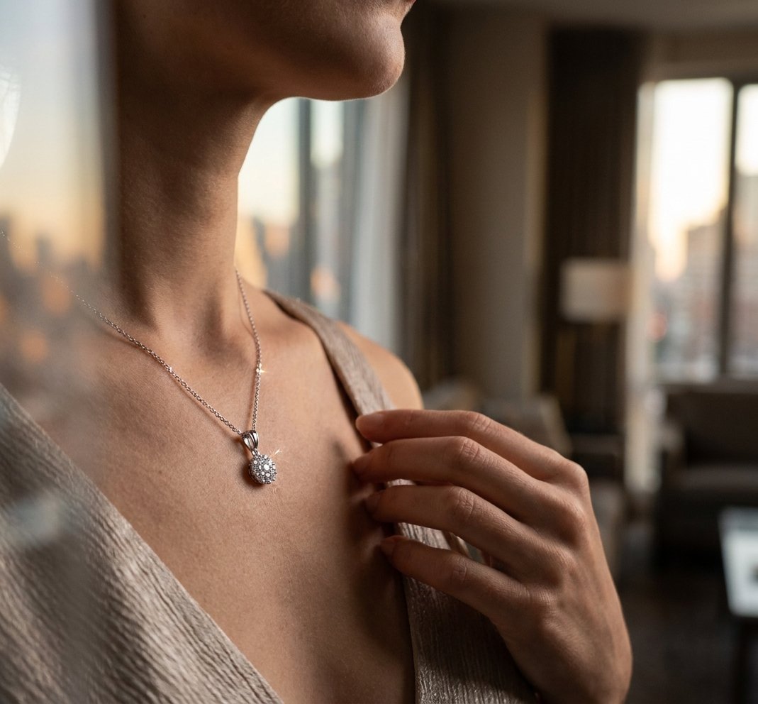 Diamond Pendant in 14K White Gold - Lifestyle Model View by Kelly Christie