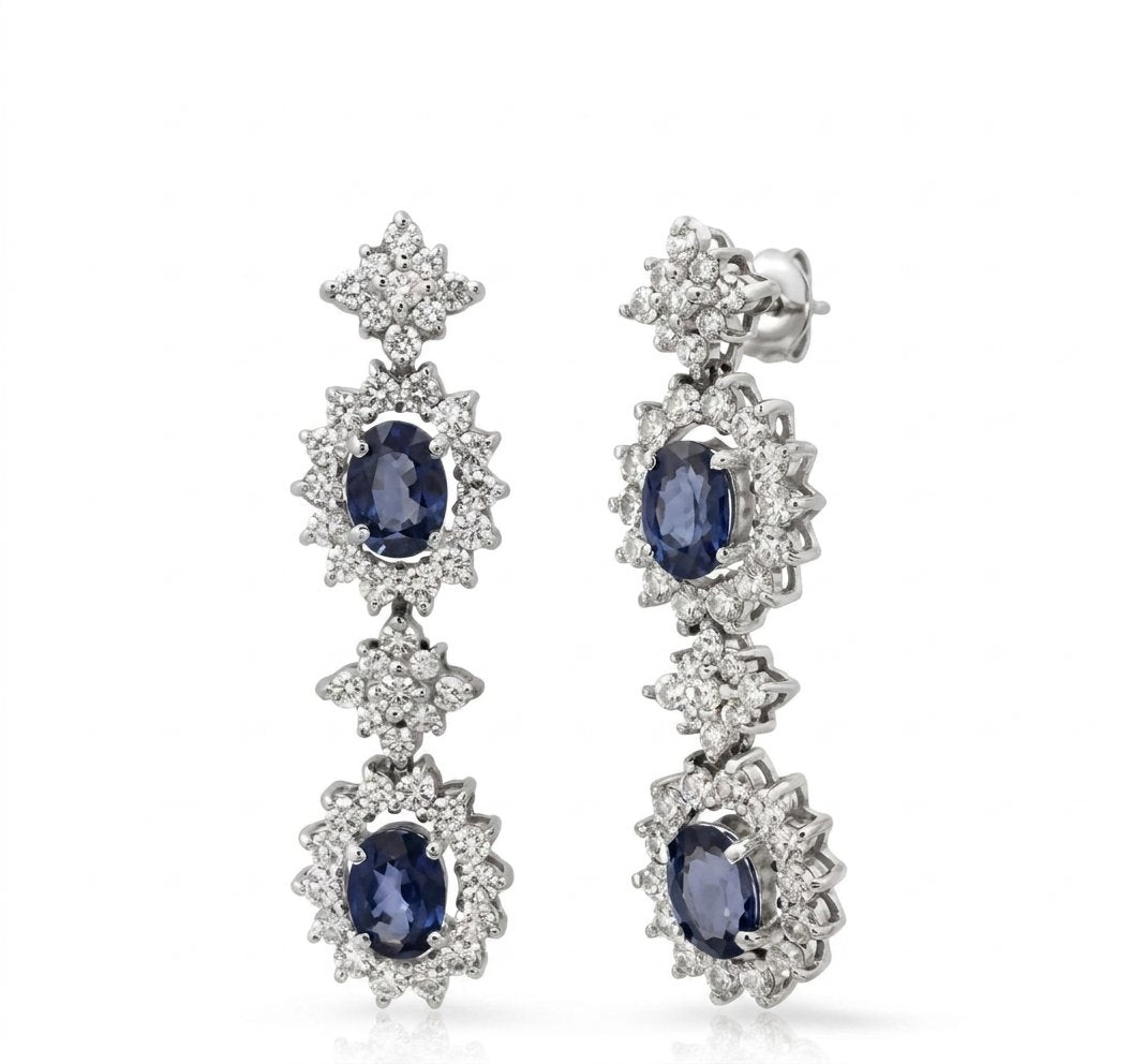 Sapphire and Diamond Earrings in 14K White Gold - Front View by Kelly Christie