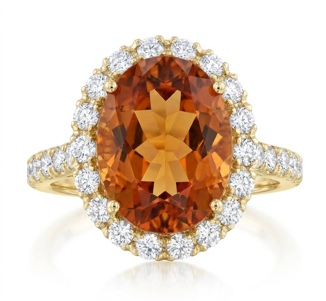 Citrine and Diamond Ring in 14K Yellow Gold - Front View by Kelly Christie
