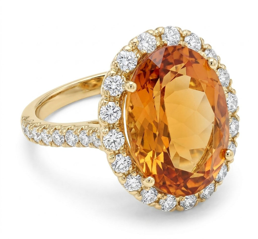 Citrine and Diamond Ring in 14K Yellow Gold - Three-Quarter View by Kelly Christie