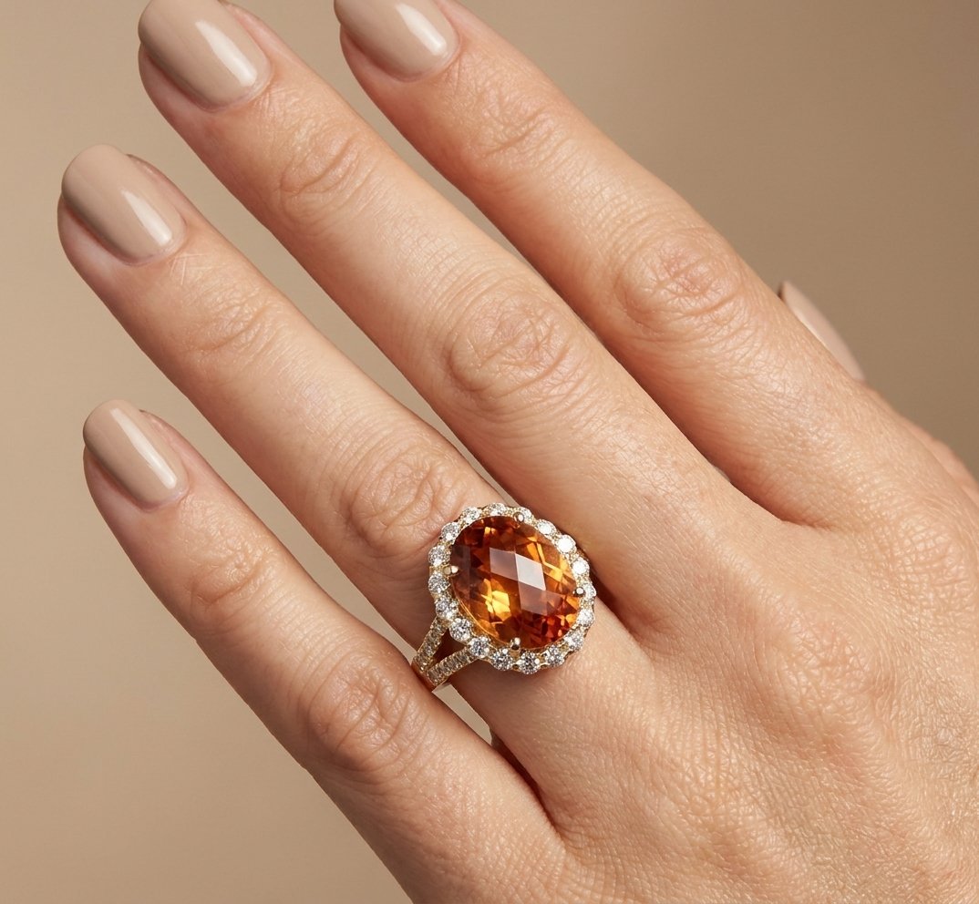 Citrine and Diamond Ring in 14K Yellow Gold - Studio Model View by Kelly Christie