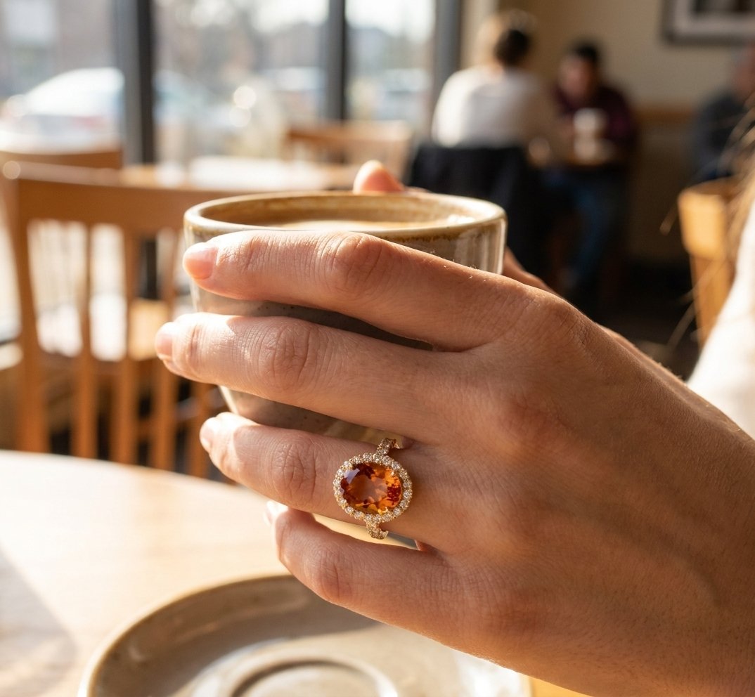 Citrine and Diamond Ring in 14K Yellow Gold - Lifestyle Model View by Kelly Christie