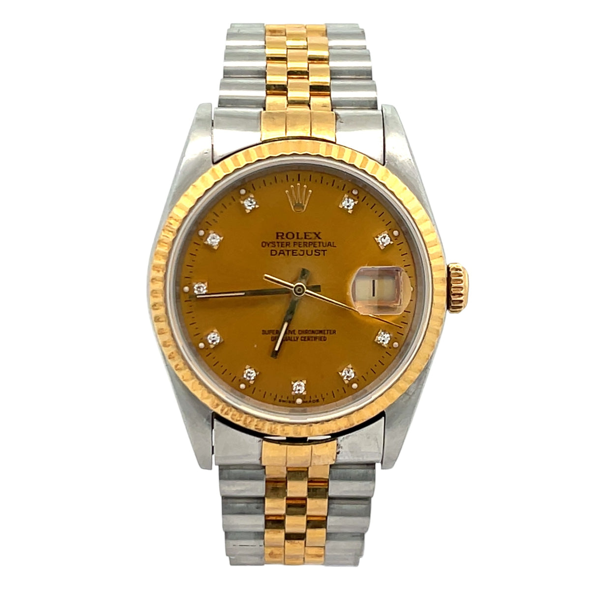 Rolex Datejust 16233 Steel & Yellow Gold Champagne Diamond Dial - Front View by Rolex