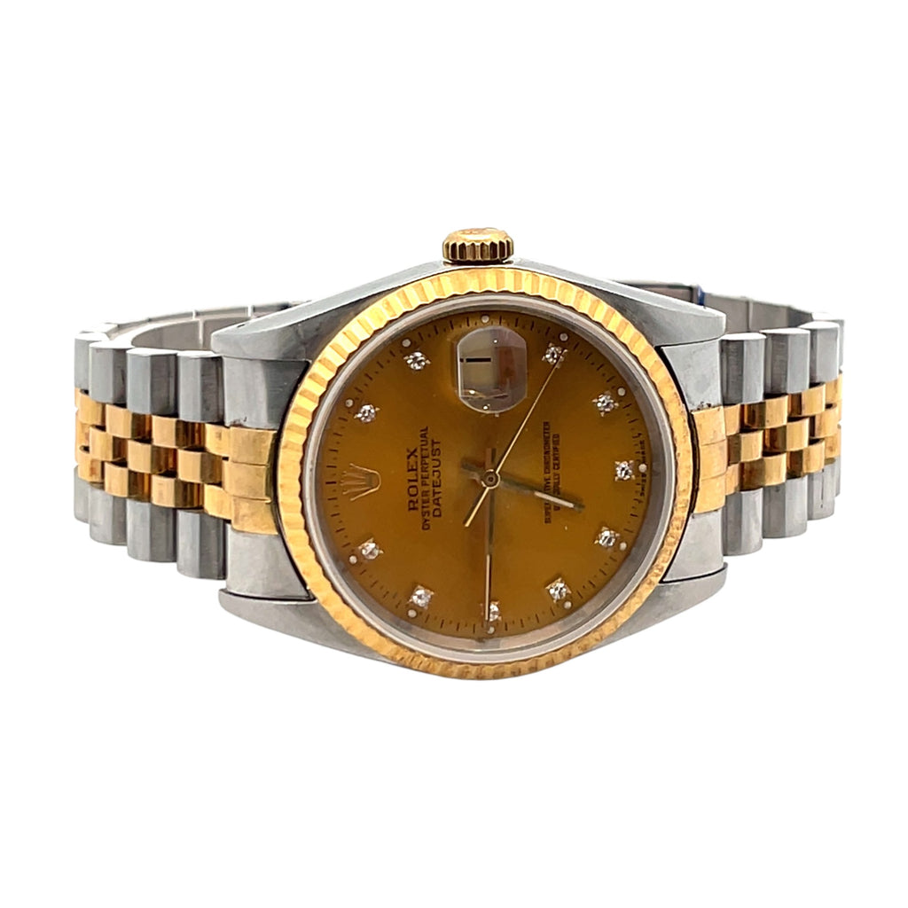 Rolex Datejust 16233 Steel & Yellow Gold Champagne Diamond Dial - Angle View by Rolex