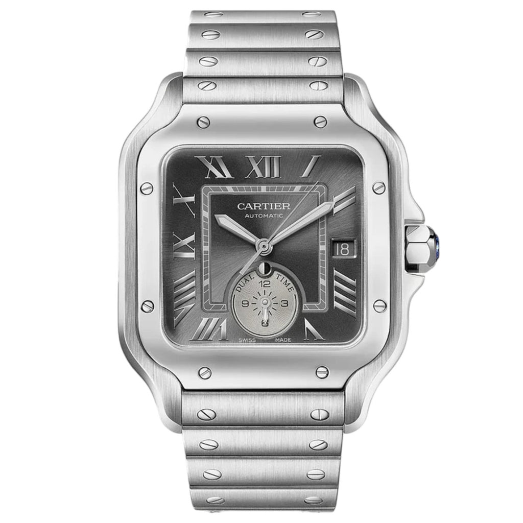 Cartier Santos Dual Time WSSA0076 Stainless Steel Grey Dial - Front View by Cartier