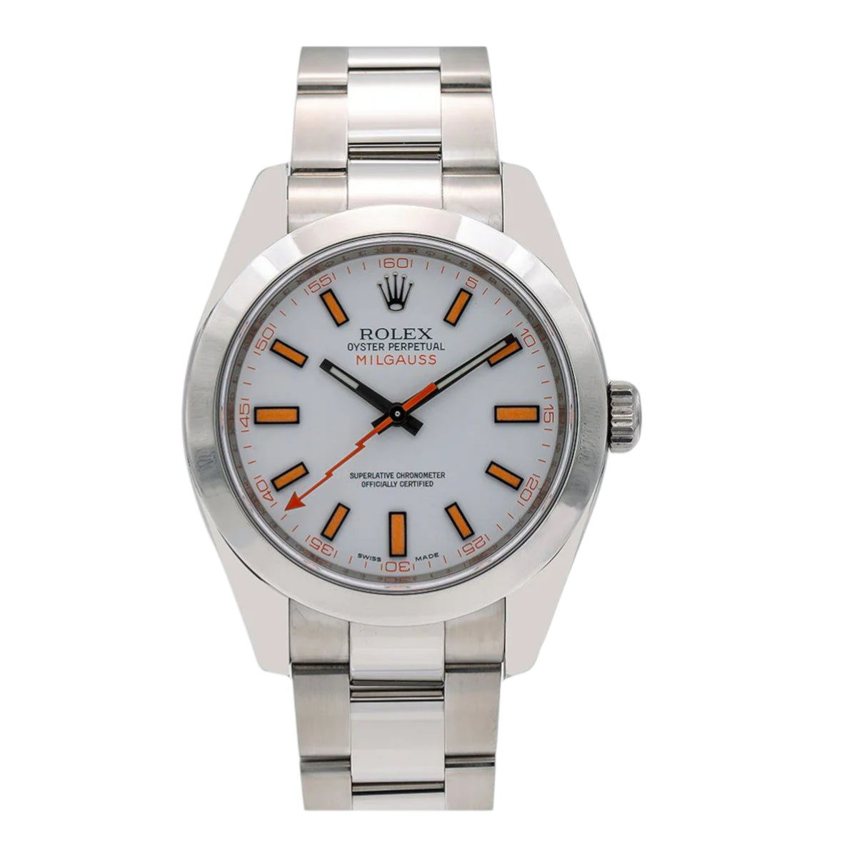 Rolex Milgauss 116400 Stainless Steel White Dial - Front View by Rolex