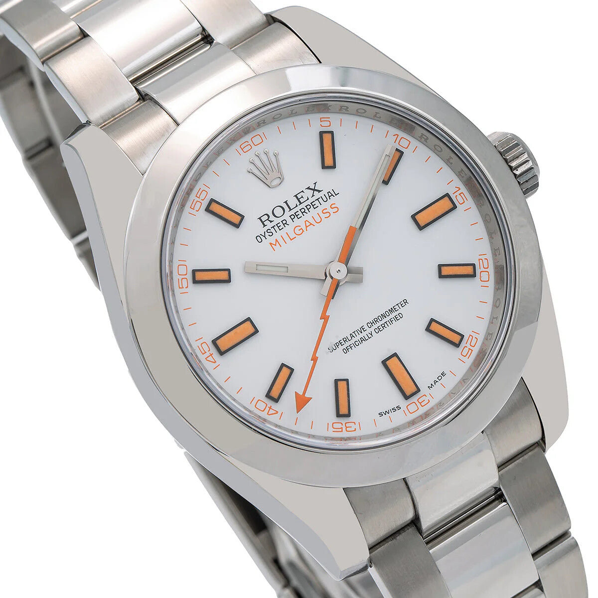 Rolex Milgauss 116400 Stainless Steel White Dial - Angle View by Rolex
