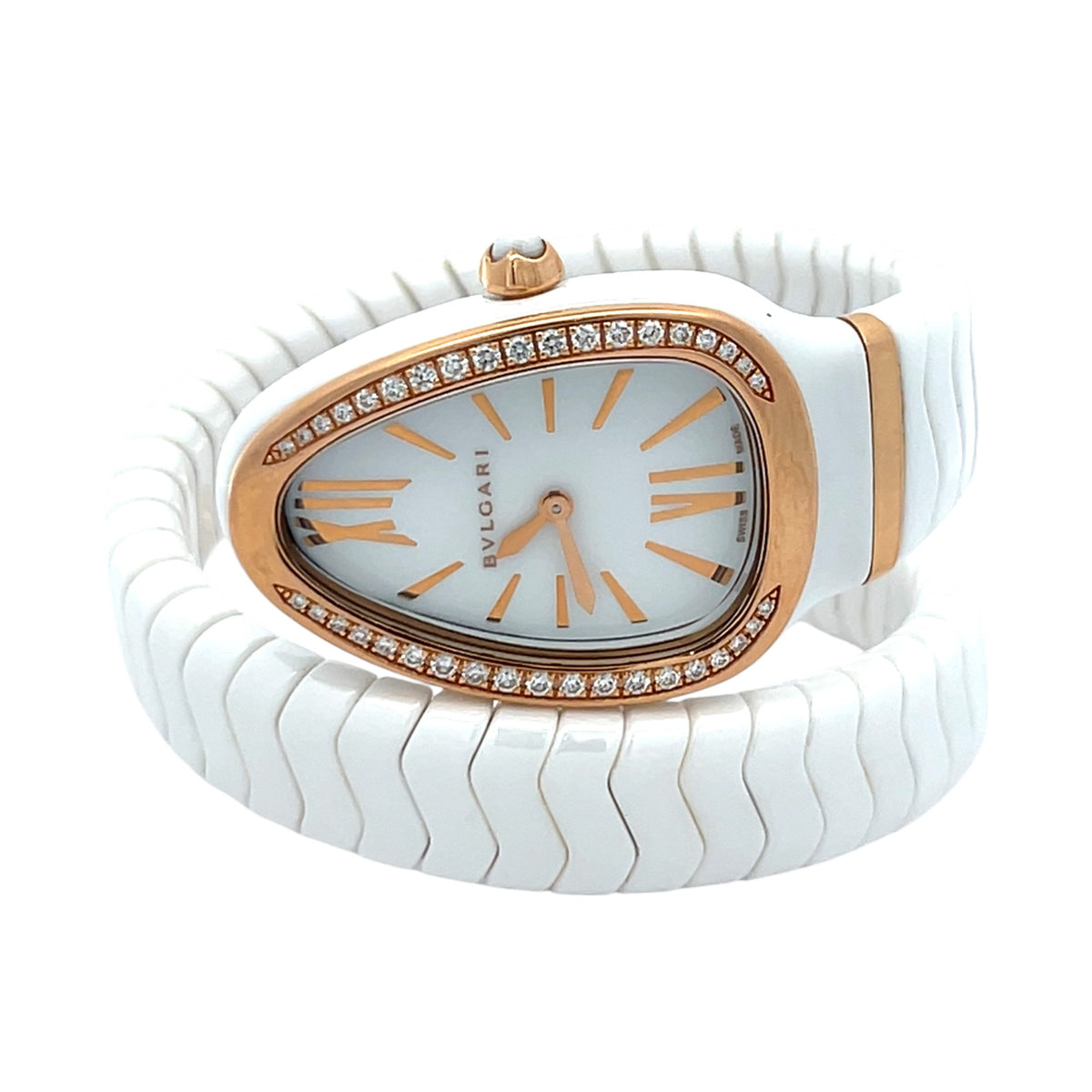 Bulgari Serpenti Spiga 102613 Ceramic & Rose Gold White Dial - Front View by Bulgari