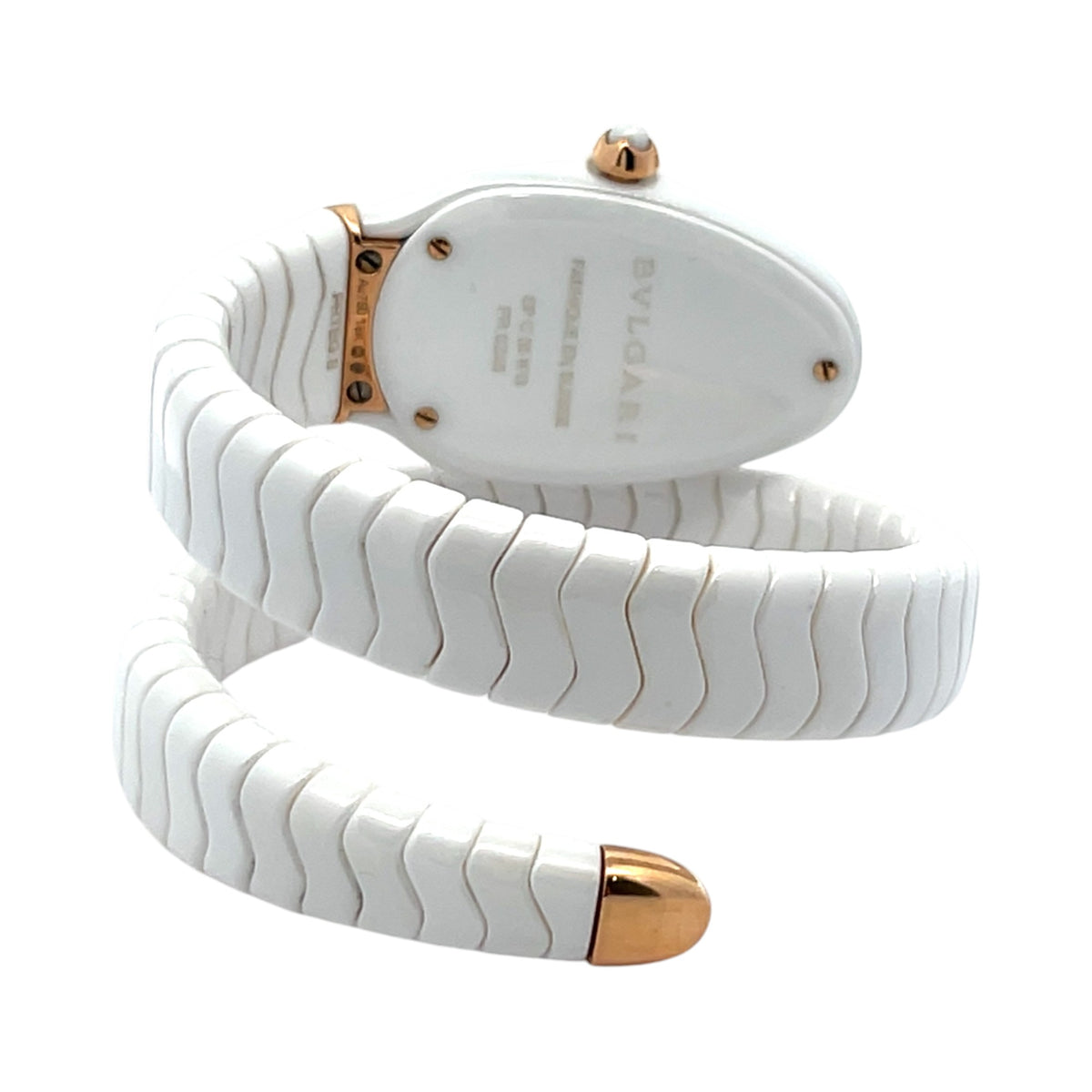 Bulgari Serpenti Spiga 102613 Ceramic & Rose Gold White Dial - Side View by Bulgari