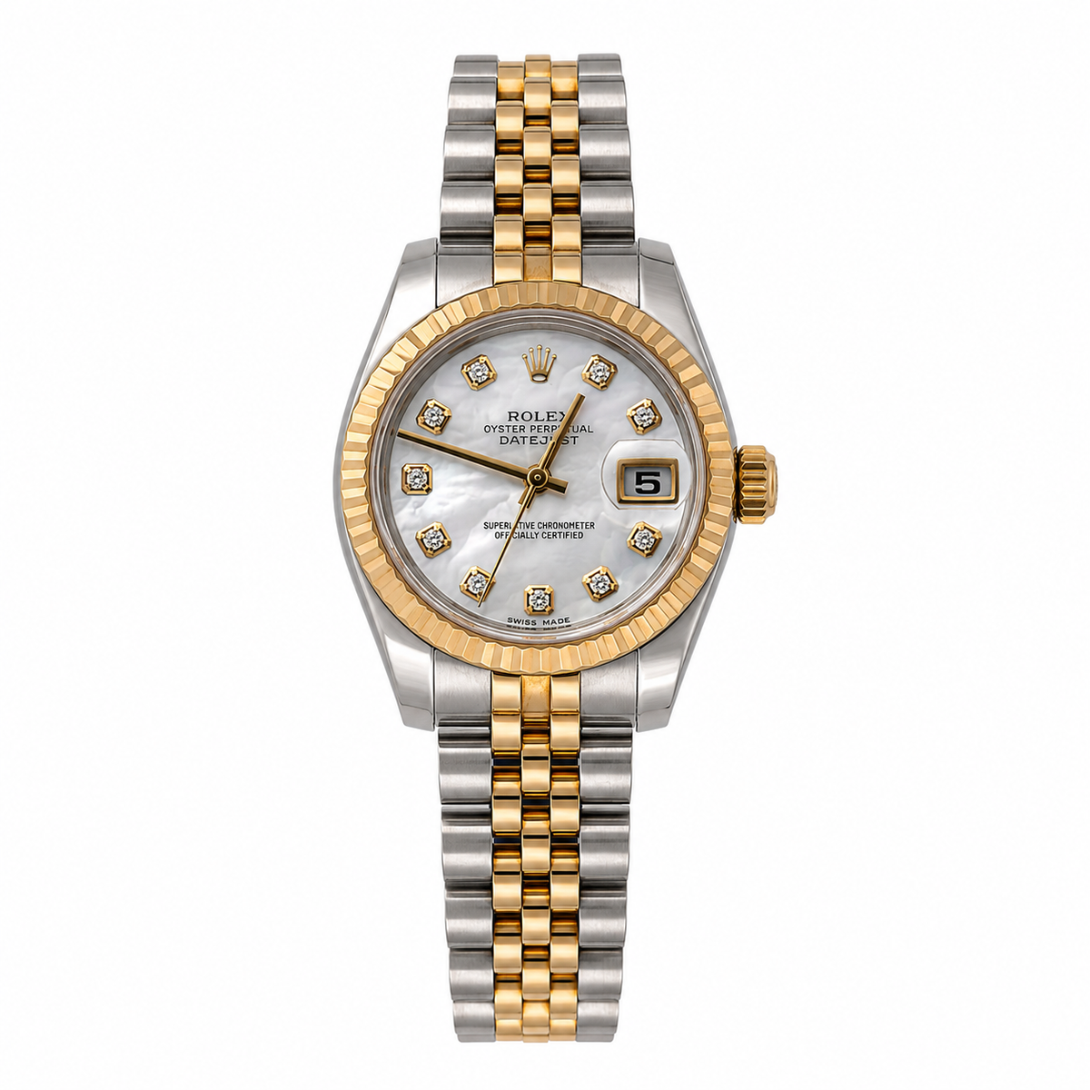 Rolex Datejust 179173 Steel & Yellow Gold Factory MOP Diamond Dial - Front View by Rolex