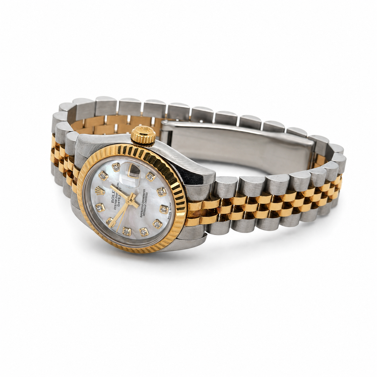 Rolex Datejust 179173 Steel & Yellow Gold Factory MOP Diamond Dial - Angle View by Rolex