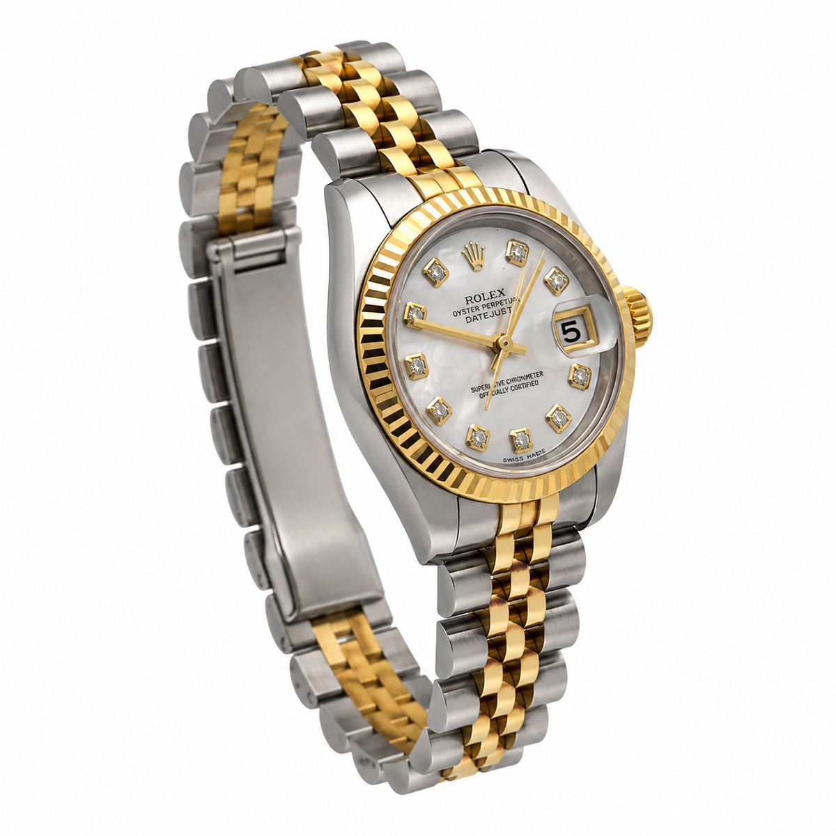 Rolex Datejust 179173 Steel & Yellow Gold Factory MOP Diamond Dial - Side View by Rolex