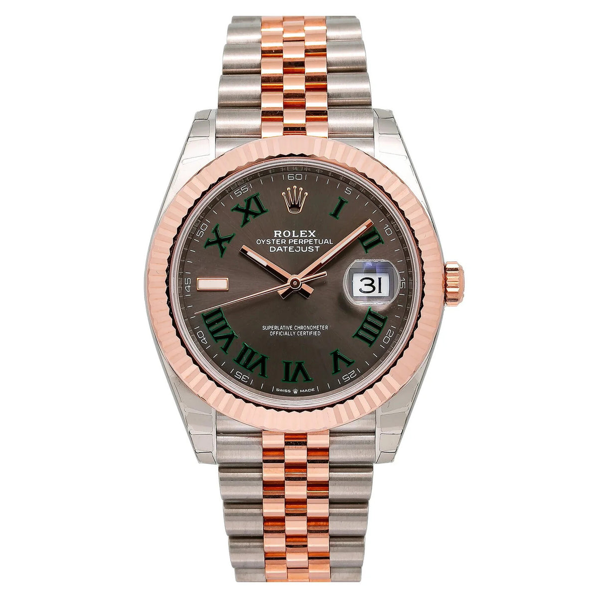 Rolex Datejust 41 126331 Rose Gold and Steel Wimbledon Grey Roman Dial - Front View by Rolex