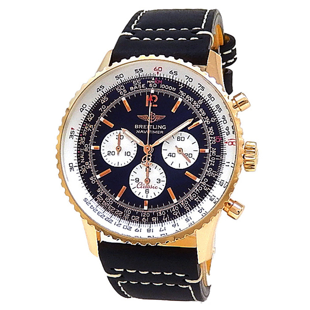 Breitling Navitimer H30330 18k Rose Gold Black Dial - Front View by Breitling
