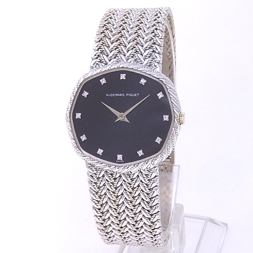 Audemars Piguet Vintage 14066BC 18k White Gold Black Diamond Dial - Front View by Audemars Piguet