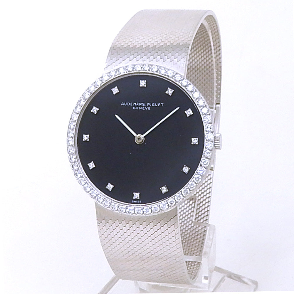 Audemars Piguet Vintage Ultra-Thin 18k White Gold Black Diamond Dial - Front View by Audemars Piguet