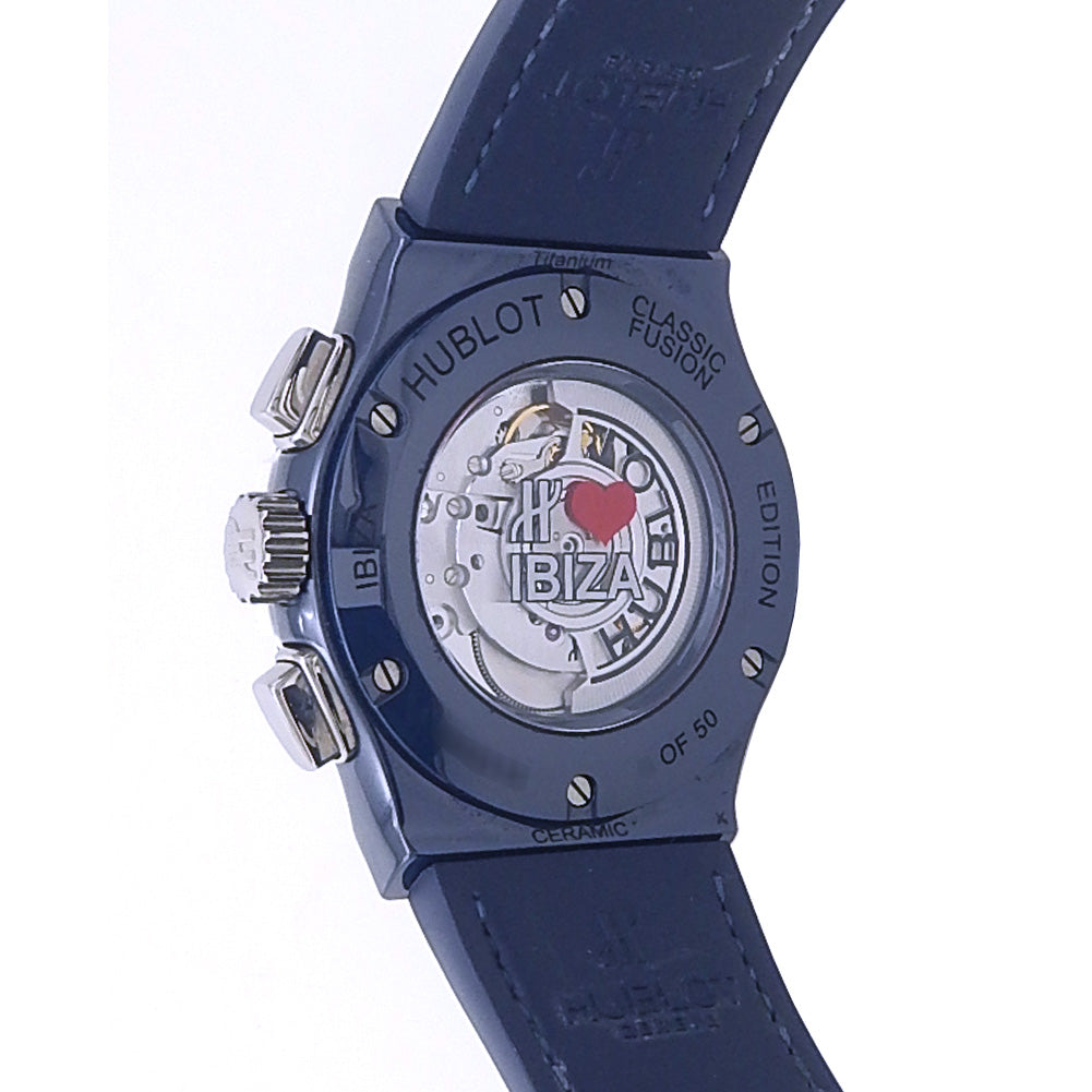 Hublot Classic Fusion Chronograph Boutique Ibiza 521.EX.2090.LR.IBZ19 Blue Ceramic White Dial - Wrist / Lifestyle View by Hublot