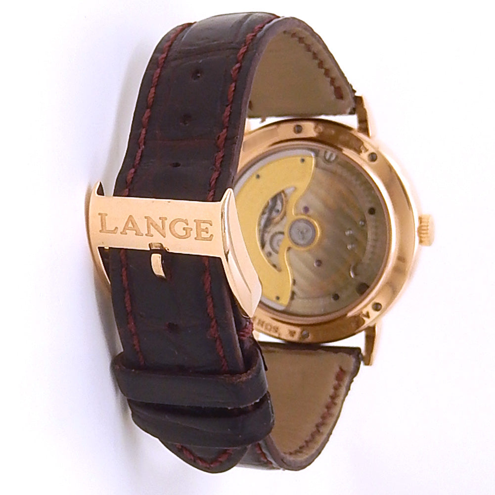 A. Lange & Sohne Saxonia Dual Time 385.032 18k Rose Gold Silver Dial - Case Back View by A. Lange & Sohne