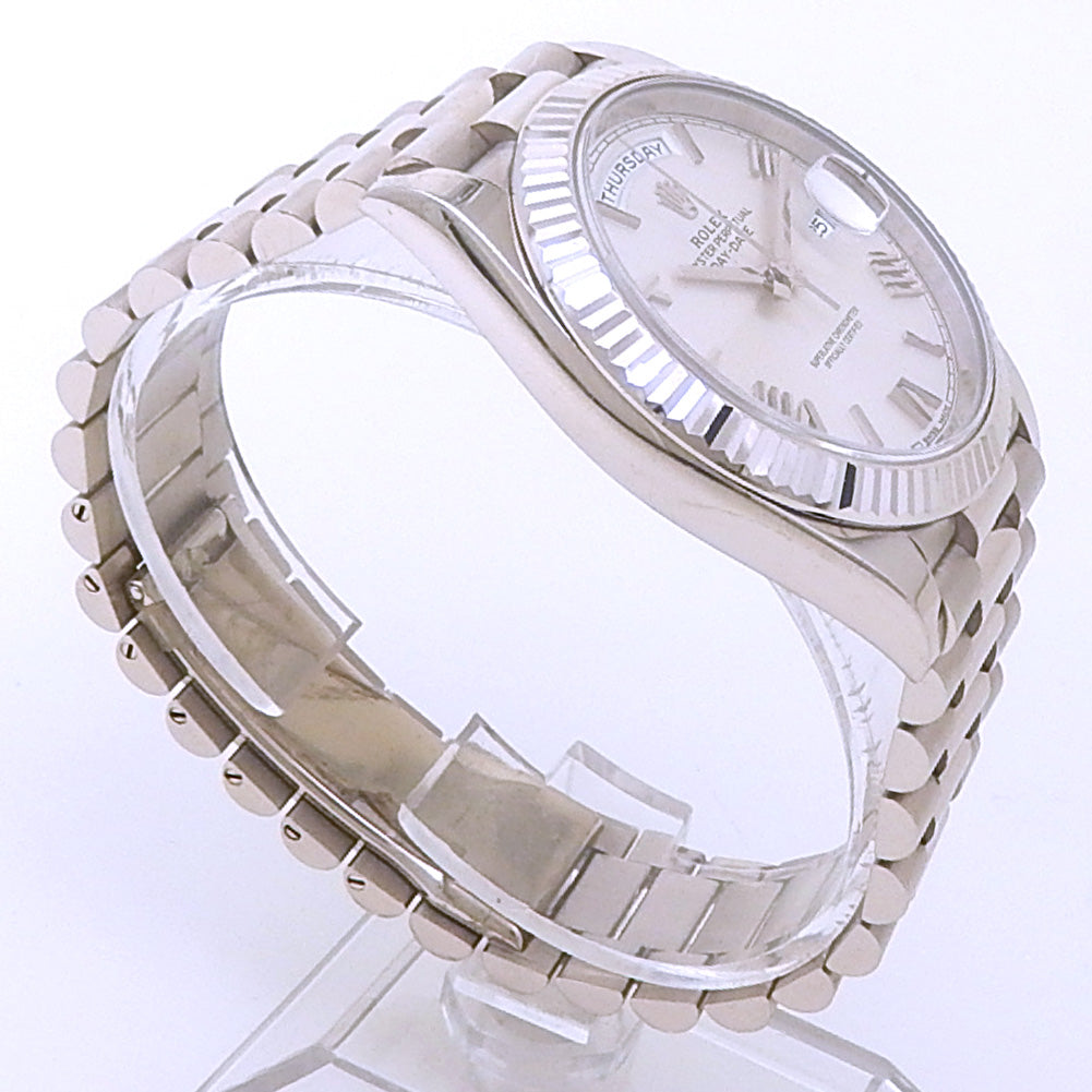 Rolex Day-Date 40 228239 18k White Gold Silver Dial - Side View by Rolex