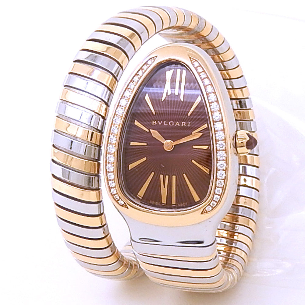 Bvlgari Serpenti Tubogas 103071 18k Yellow Gold & Steel Brown Dial - Front View by Bvlgari